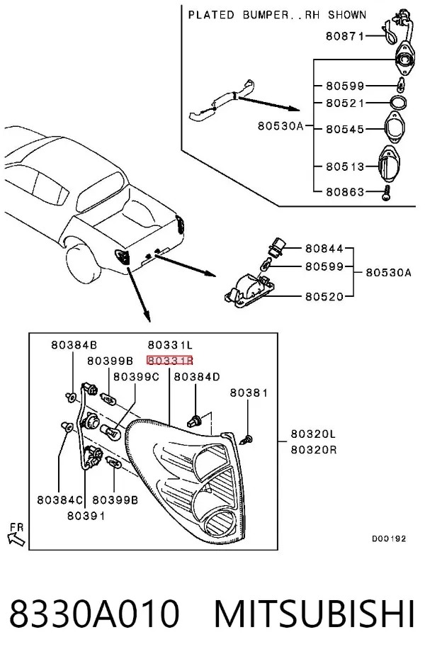 Lanterna traseira direita 8330A010 Mitsubishi