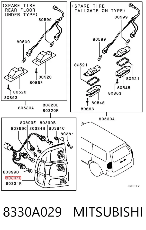 Lanterna traseira esquerda 8330A029 Mitsubishi