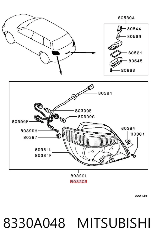 Lanterna traseira direita 8330A048 Mitsubishi