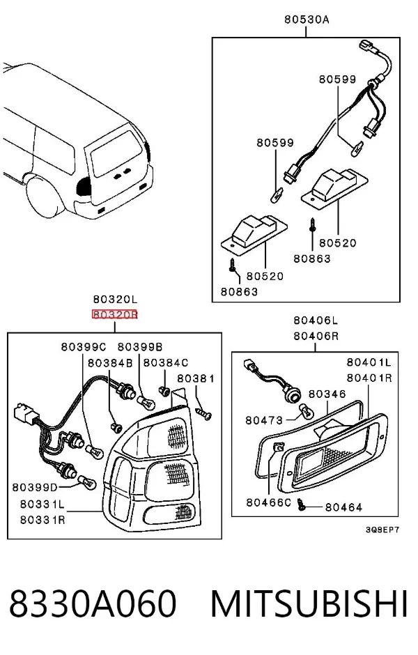Lanterna traseira direita 8330A060 Mitsubishi