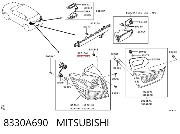 Lanterna traseira direita externa 8330A690 Mitsubishi