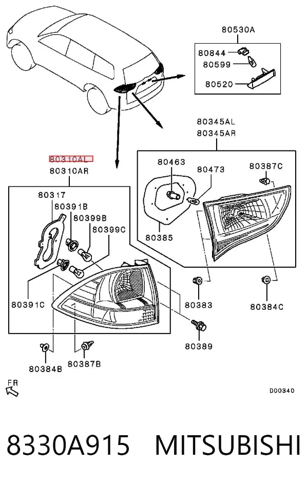 Lanterna traseira esquerda externa 8330A915 Mitsubishi