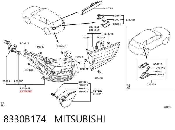 Lanterna traseira direita externa 8330B174 Mitsubishi