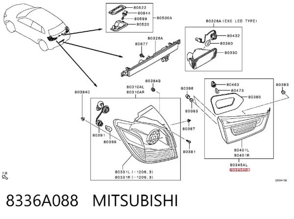 Lanterna traseira direita interna 8336A088 Mitsubishi