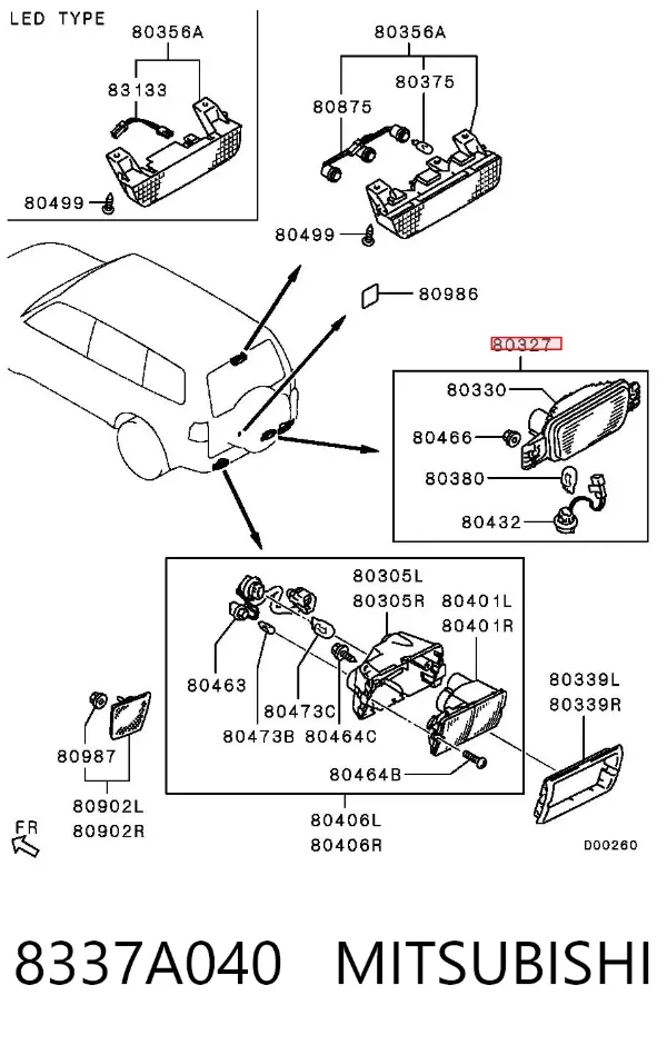 Lanterna de nevoeiro traseira esquerda 8337A040 Mitsubishi