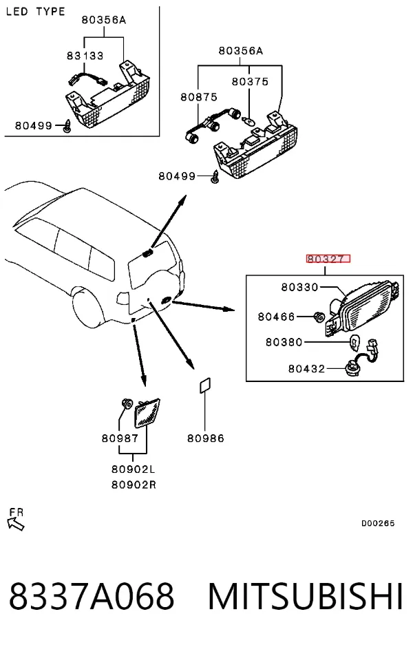 Lanterna de nevoeiro traseira esquerda 8337A068 Mitsubishi