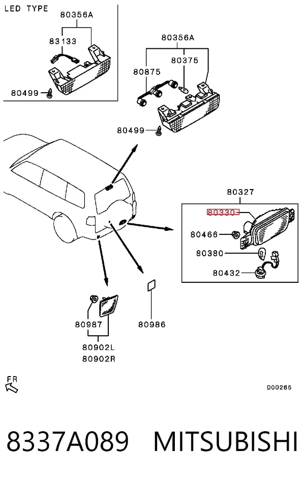 Lanterna de nevoeiro traseira 8337A089 Mitsubishi