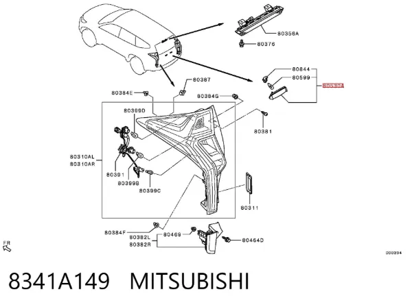 Lanterna da luz de fundo de matrícula traseira 8341A149 Mitsubishi