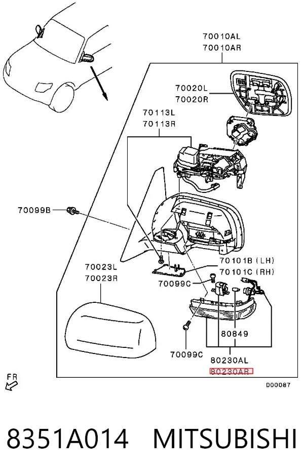 Pisca-pisca de espelho direito 8351A014 Mitsubishi