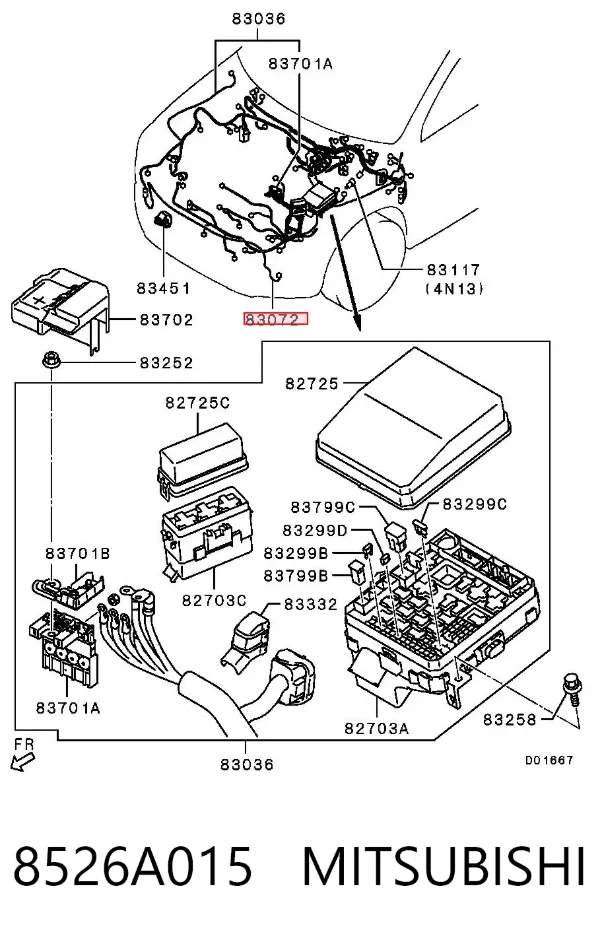 Instalação elétrica das luzes de nevoeiro dianteiras 8526A015 Mitsubishi