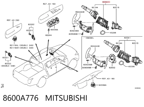 Comutador instalado na coluna da direção, montado 8600A776 Mitsubishi