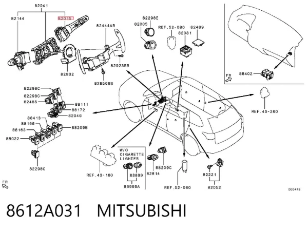 Comutador direito instalado na coluna da direção 8612A031 Mitsubishi