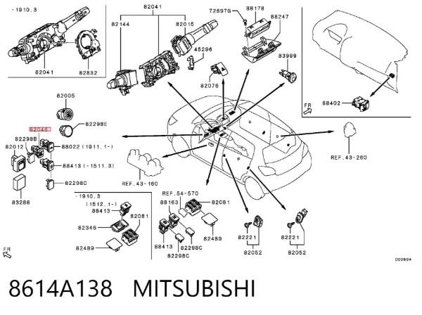Botão (regulador) de corretor das luzes 8614A138 Mitsubishi