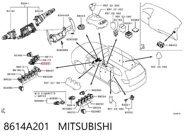 Botão (regulador) de corretor das luzes 8614A201 Mitsubishi