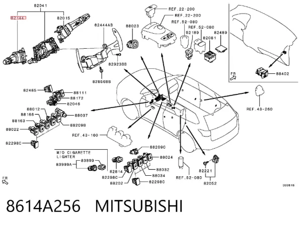 Comutador esquerdo instalado na coluna da direção 8614A256 Mitsubishi