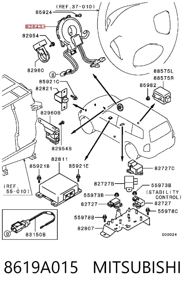 Anel AIRBAG de contato, cabo plano do volante 8619A015 Mitsubishi