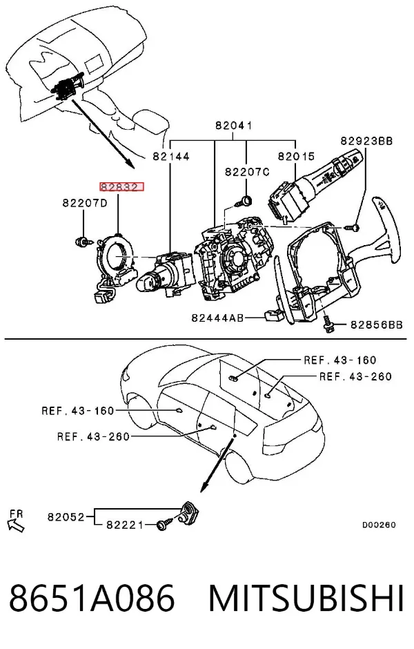 Sensor do ângulo de viragem do volante de direção 8651A086 Mitsubishi