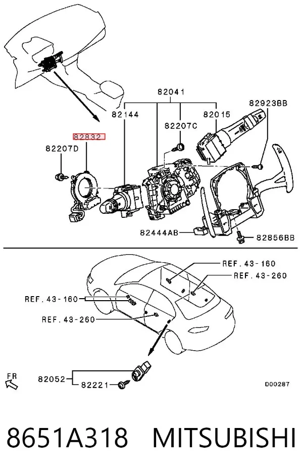 Sensor do ângulo de viragem do volante de direção 8651A318 Mitsubishi