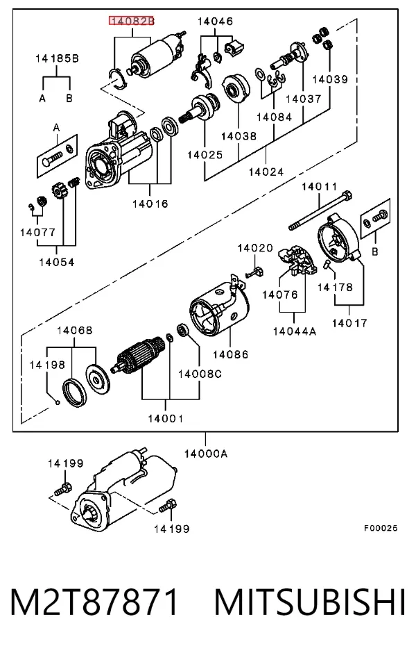 Relê retrator do motor de arranco M2T87871 Mitsubishi