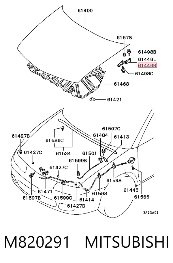 Gozno da capota direito M820291 Mitsubishi