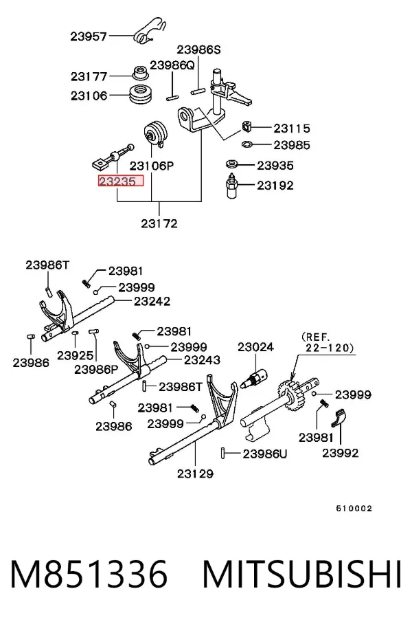 Haste de mudança da Caixa de Mudança M851336 Mitsubishi