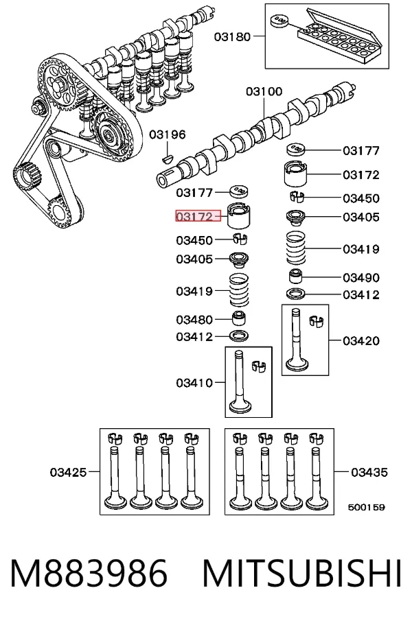 Compensador hidrâulico (empurrador hidrâulico), empurrador de válvulas M883986 Mitsubishi