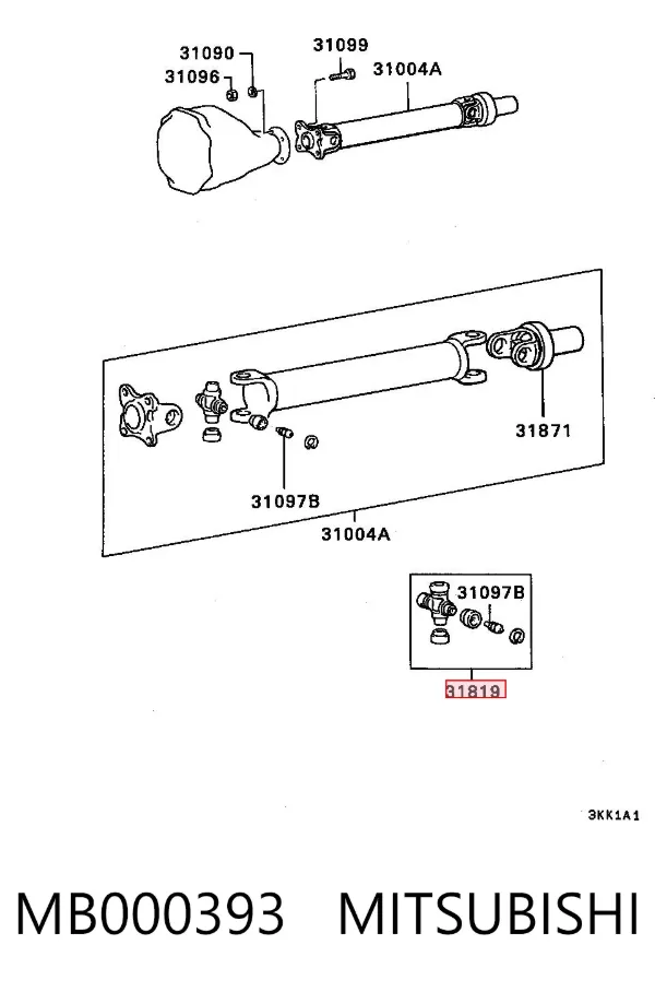 Cruzeta da junta universal traseira MB000393 Mitsubishi