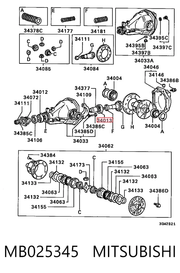 Rolamento de cubo dianteiro MB025345 Mitsubishi