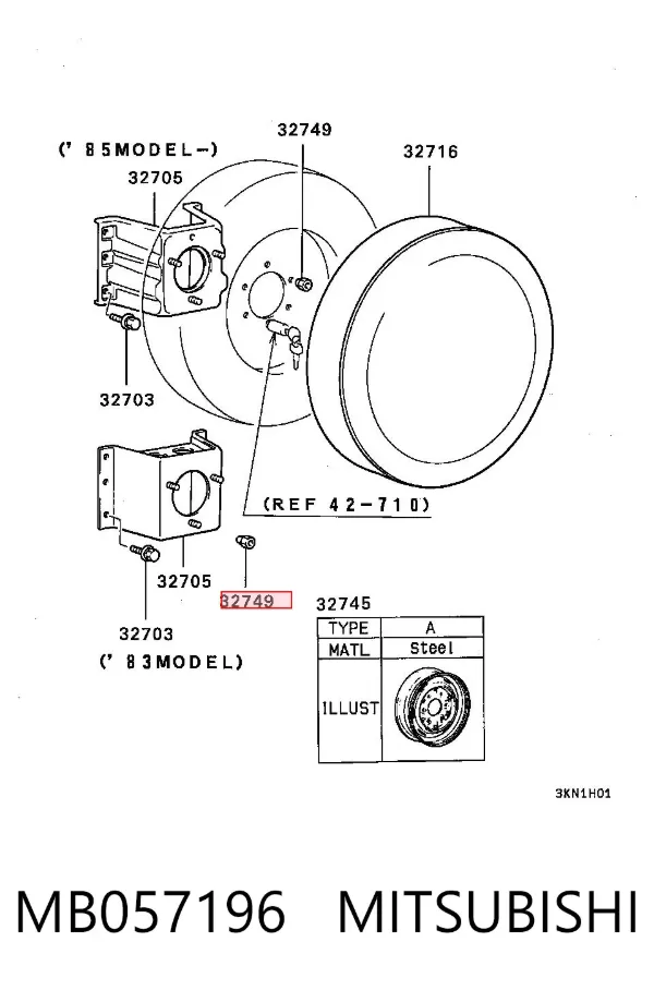 Porca de roda MB057196 Mitsubishi
