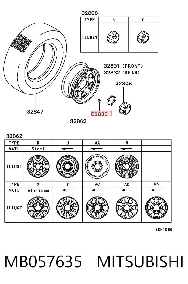 Porca de roda MB057635 Mitsubishi