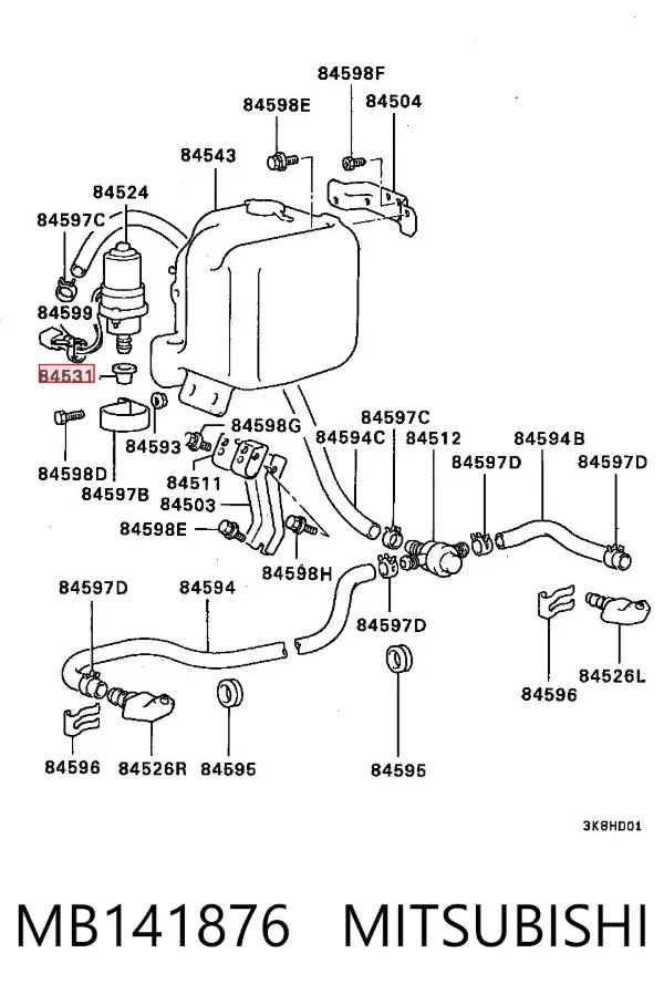Vedante anular de bomba de fluido para lavador MB141876 Mitsubishi
