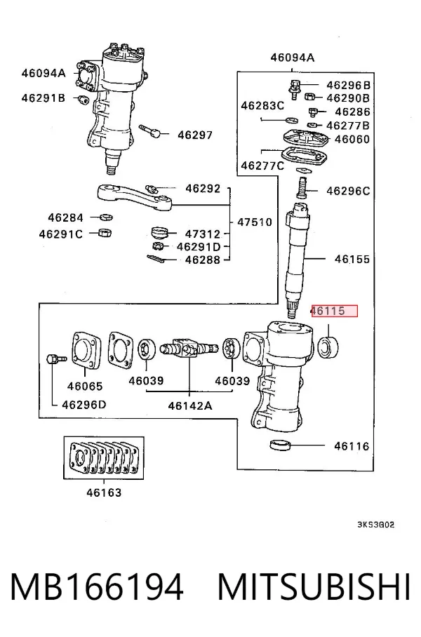 Vedação da cremalheira da direção/do mecanismo (ver dimensões padrão) MB166194 Mitsubishi