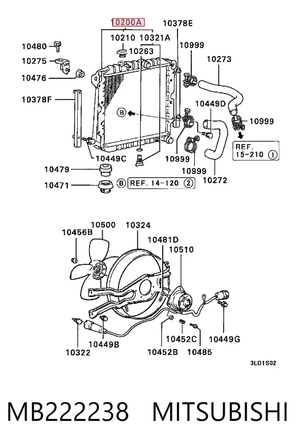 Radiador de esfriamento de motor MB222238 Mitsubishi