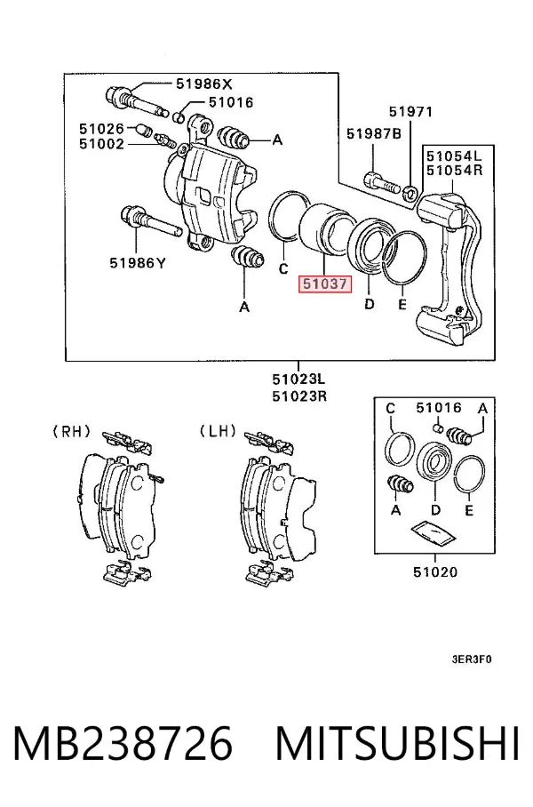 Pistão de suporte do freio dianteiro MB238726 Mitsubishi