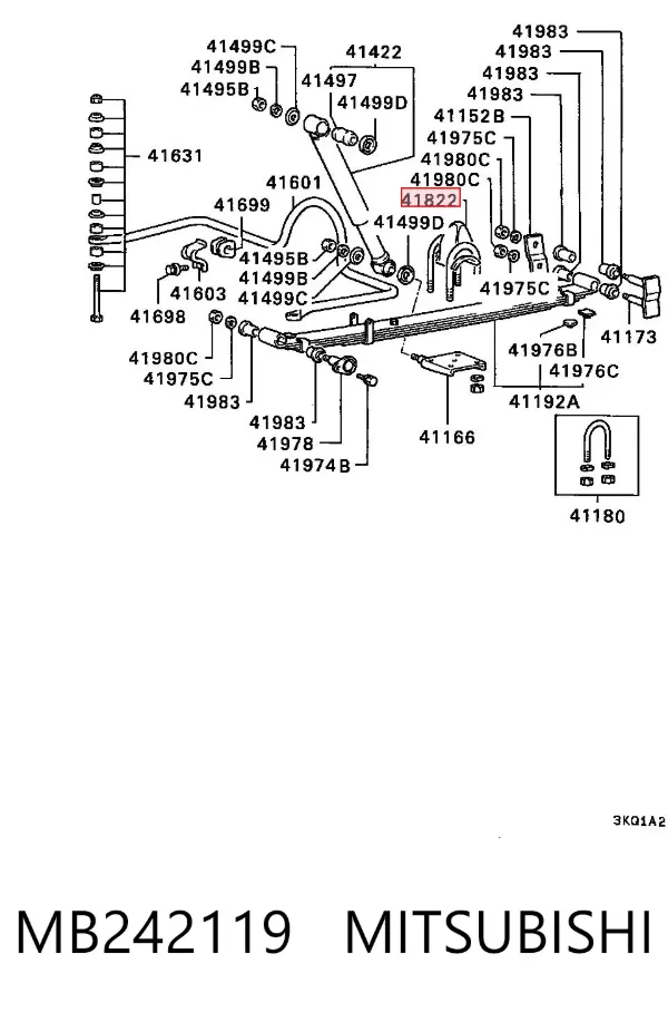 Pára-choque (grade de proteção) de amortecedor traseiro MB242119 Mitsubishi