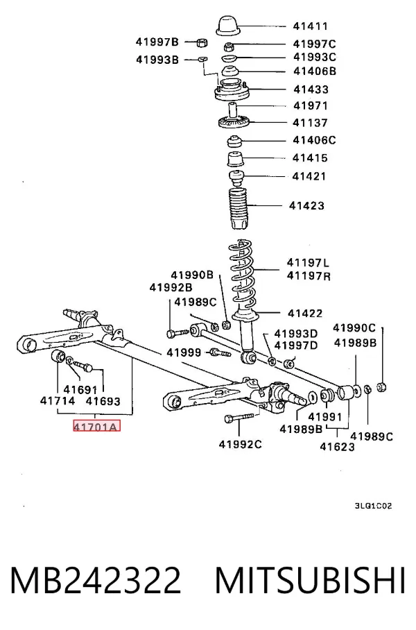 Viga de suspensão traseira (plataforma veicular) MB242322 Mitsubishi