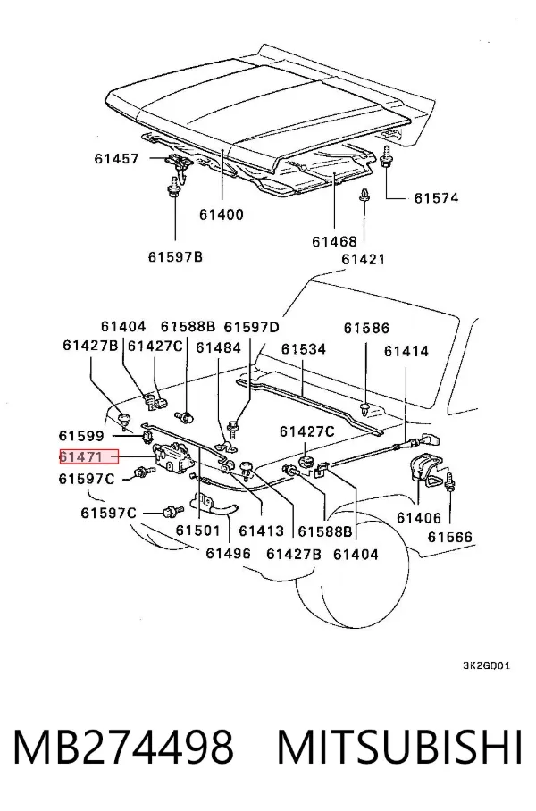 Fecho da capota MB274498 Mitsubishi