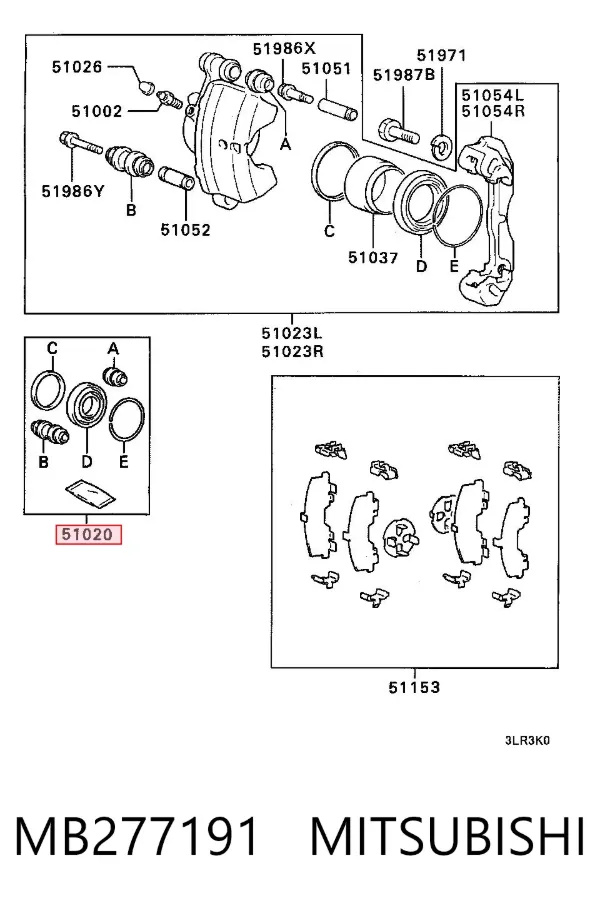 Kit de reparação de suporte do freio dianteiro MB277191 Mitsubishi
