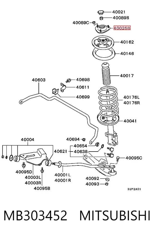 Suporte de amortecedor dianteiro MB303452 Mitsubishi