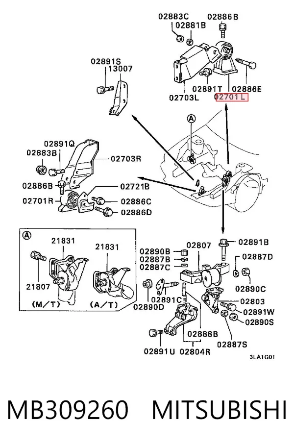 Coxim (suporte) traseiro de motor MB309260 Mitsubishi