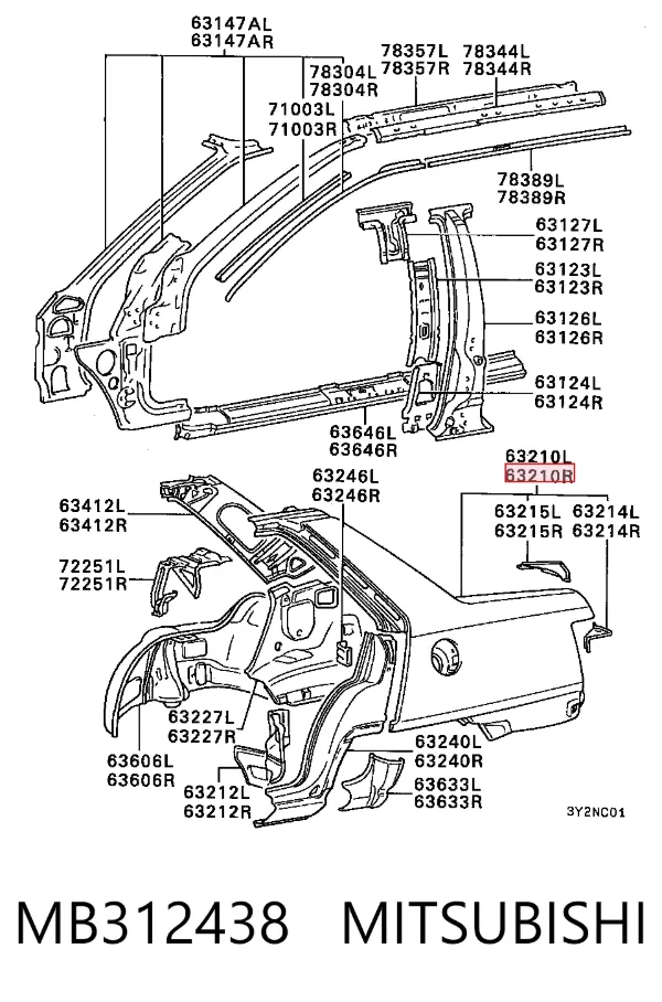 Pára-lama traseiro direito MB312438 Mitsubishi