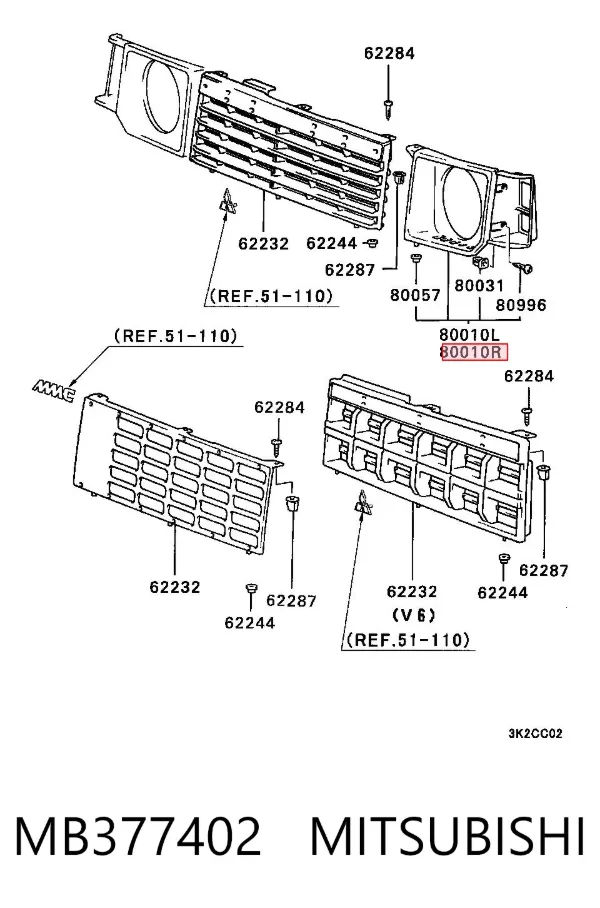 Carcaça (cobrimento) da luz direita MB377402 Mitsubishi