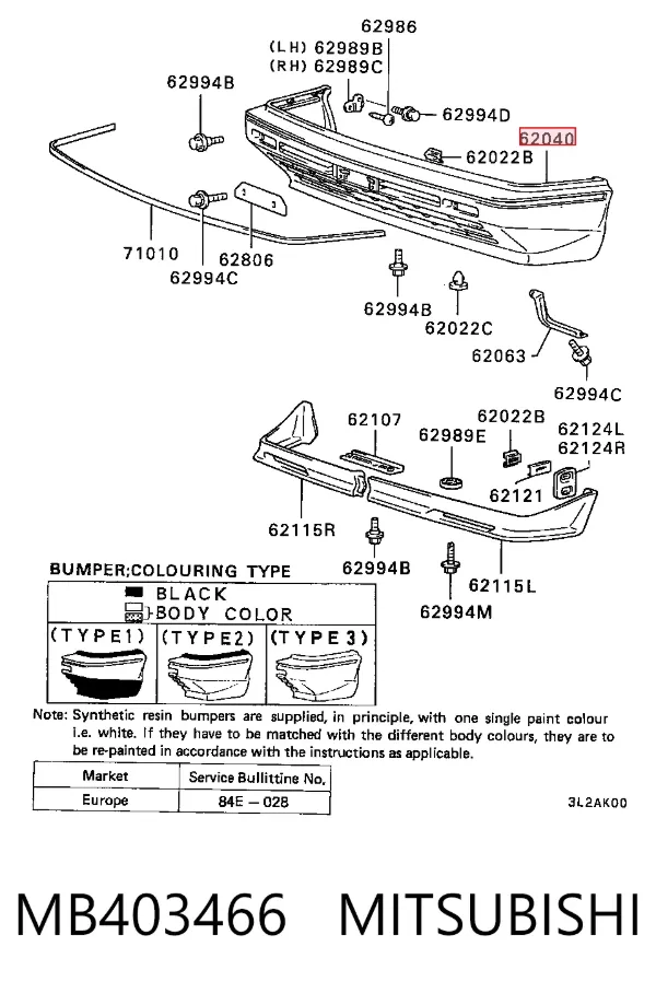 Pára-choque dianteiro MB403466 Mitsubishi