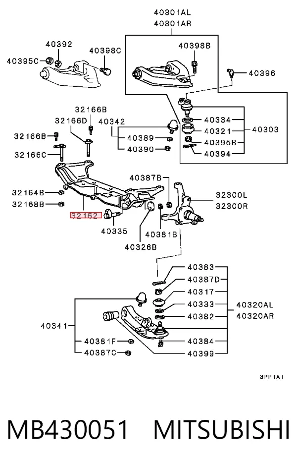 Viga de suspensão dianteira (plataforma veicular) MB430051 Mitsubishi
