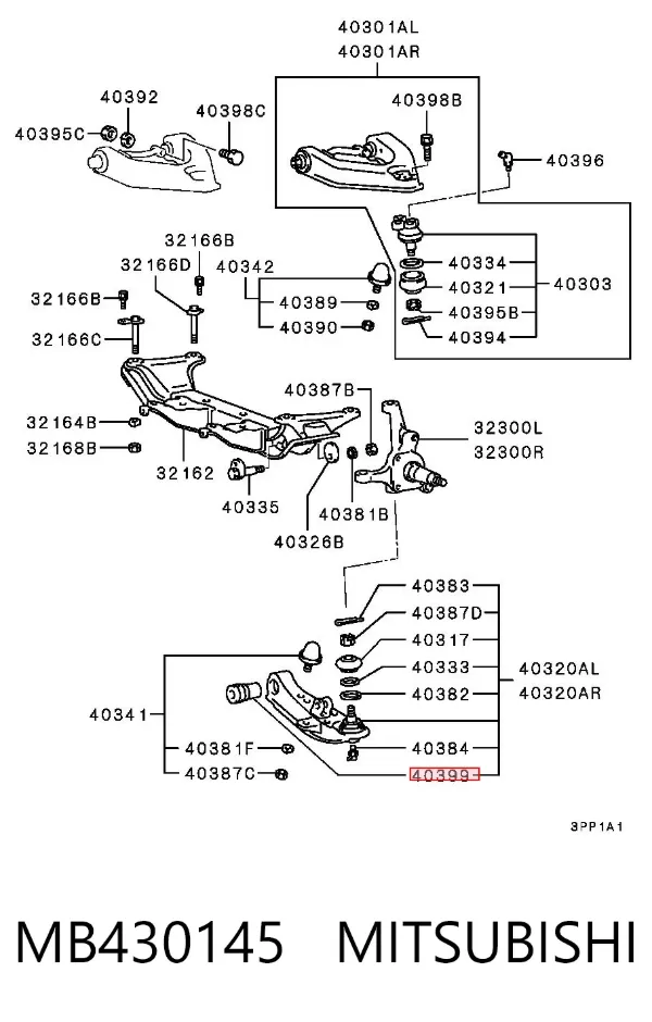 Bloco silencioso dianteiro do braço oscilante inferior MB430145 Mitsubishi