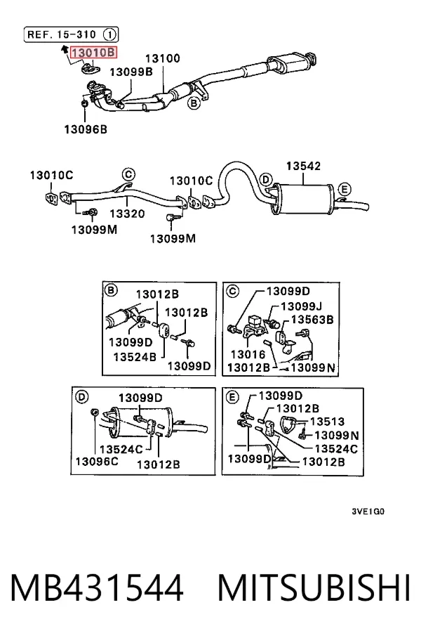 Vedante de tubo de admissão do silenciador MB431544 Mitsubishi