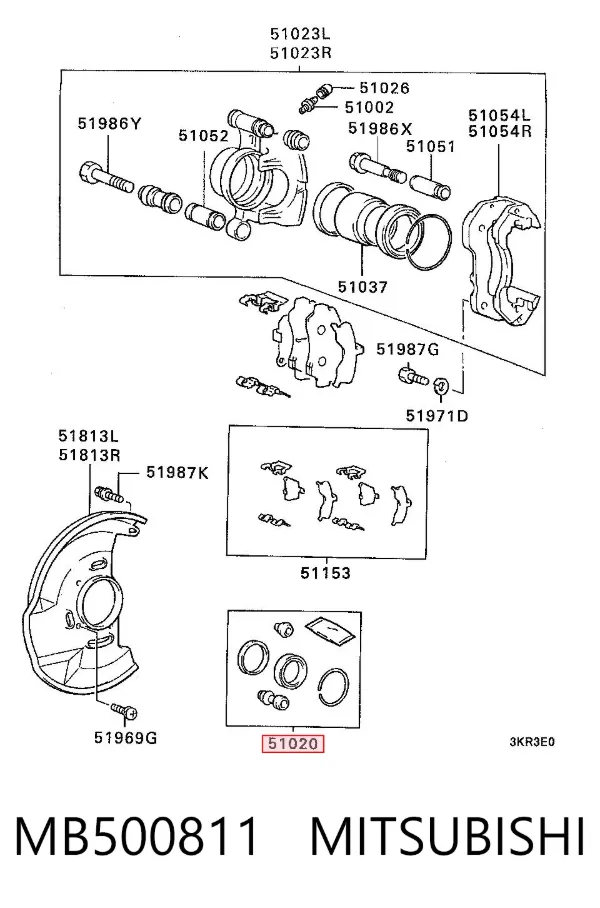 Kit de reparação de suporte do freio dianteiro MB500811 Mitsubishi