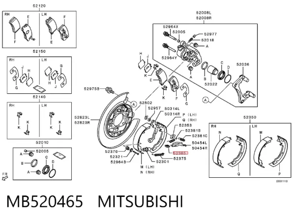 Kit de reparação das sapatas do freio MB520465 Mitsubishi
