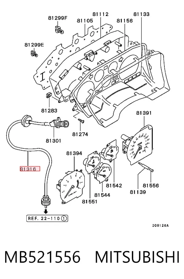Cabo de acionamento de velocímetro MB521556 Mitsubishi