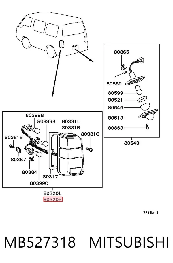 Lanterna traseira direita MB527318 Mitsubishi
